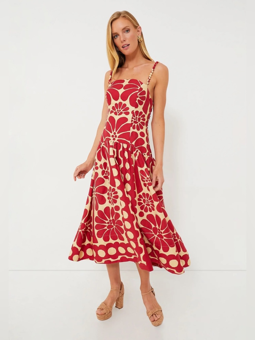 Farm Rio Palermo Sleeveless Midi Dress red floral linen - Picture 10 of 10